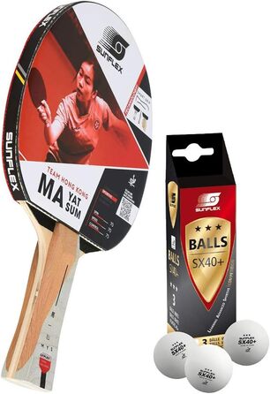 Професійна ракетка для настільного тенісу Sunflex MA YAT Sum з ITTF сертифікованим накладом Shogun, анатомічною ручкою Smart Grip, комплект для змагань з 3 м'ячами