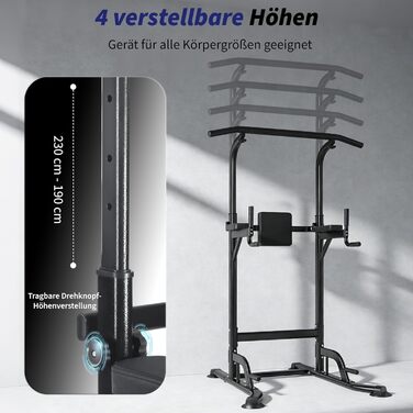 Багатофункціональний турнік Power Tower: стійка для підтягувань, брусів та вправ на прес, регульована висота, для домашнього тренажерного залу (Чорний)