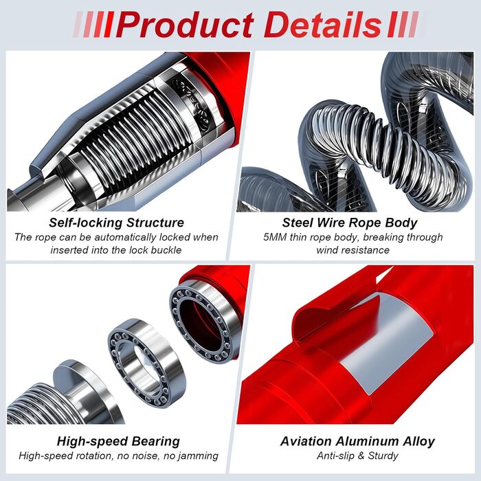 Скакалка Flintronic Speed Springseil: регульована, 300 см, з подвійним підшипником, алюмінієва ручка, для фітнесу, кросфіту, боксу та кардіо, червона