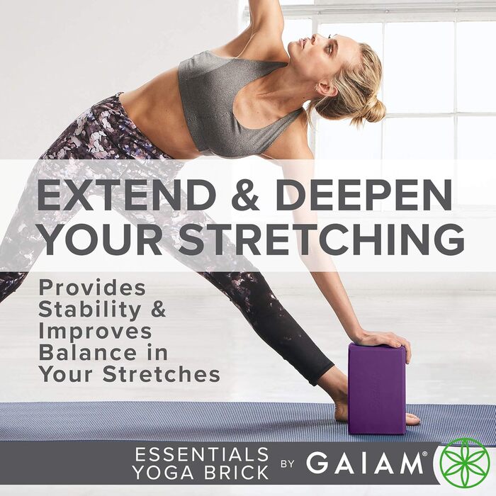 Блок для йоги Gaiam Essentials, EVA-піна, 9×6×3 дюйми — аксесуар для йоги, пілатесу, медитації, розтяжки