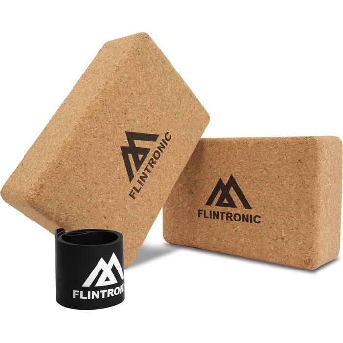 Набір з 2 йога-блоків з натурального корку Flintronic + еспандер, екологічні блоки для йоги, пілатесу та фітнесу
