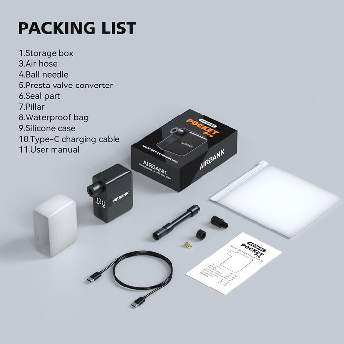 Електричний насос для велосипедів AIRBANK Pocket PRO, 120 PSI, портативний, міні-насос з акумулятором, для ніпелів Schrader і Presta