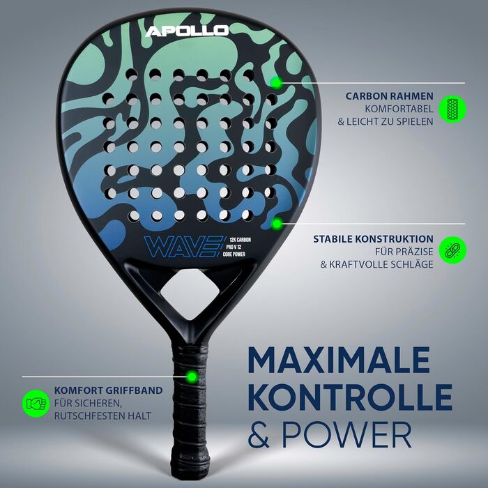 Ракетка для падел Apollo Padelschläger 12K Carbon (унісекс, для початківців та професіоналів, м'ятний колір)