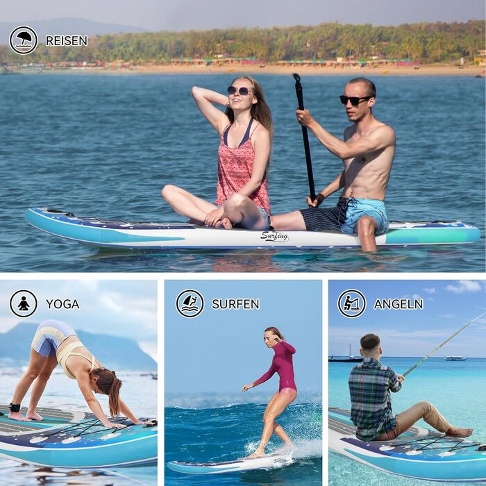 Надувна SUP-дошка ZealWe 320/335 см з веслом, сидінням, рюкзаком і насосом, для серфінгу та веслування стоячи, до 150 кг