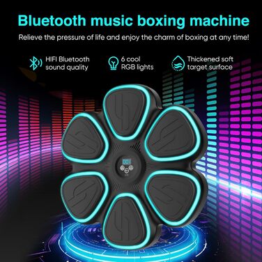 Музична боксерська машина Doramier з Bluetooth, LED-підсвічуванням та 2 парами рукавичок. 9 режимів тренування, підрахунок ударів, для дорослих та дітей. Чорний колір