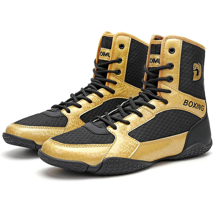 Боксерські кросівки для чоловіків та підлітків. Муай Тай, кікбоксинг, спаринги. Зручні боксерські кросівки для єдиноборств. Розміри 36-46 (EU 40, Schwarzgold 012)