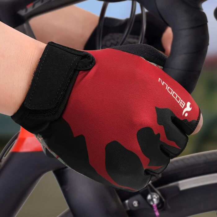 Велосипедні рукавички чоловічі літні напівпальцеві MTB, рукавички для гірського велосипеда/шосе, велосипедні рукавички для чоловіків та жінок, дихаючі, неслизькі, амортизуючі, білі (M, червоний)