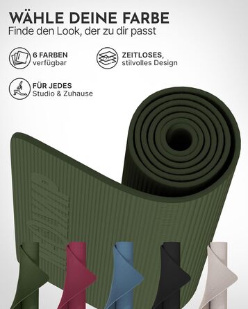 Килимок для йоги NEOLYMP - неслизький, для захисту суглобів - 183x61 см - PVC - для йоги, пілатесу - з E-book та відео-упражненнями (оливковий)