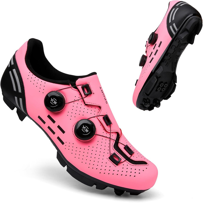 Велосипедні черевики для чоловіків: MTB, шосе, маунтінбайк, Radschuhe з системою кріплення 2-х педалей та пряжкою. Колір: зелений, рожевий (41 EU)