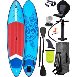 Надувний SUP Board BRST Turtle | Комплект для станд-ап паддлбордингу | 320x81x15 см | 4 дизайни | 5 років гарантії | з аксесуарами | 2в1: SUP Board та каяк | з кріпленням для Action Cam, фіксатором для ноги, рюкзаком | Синій