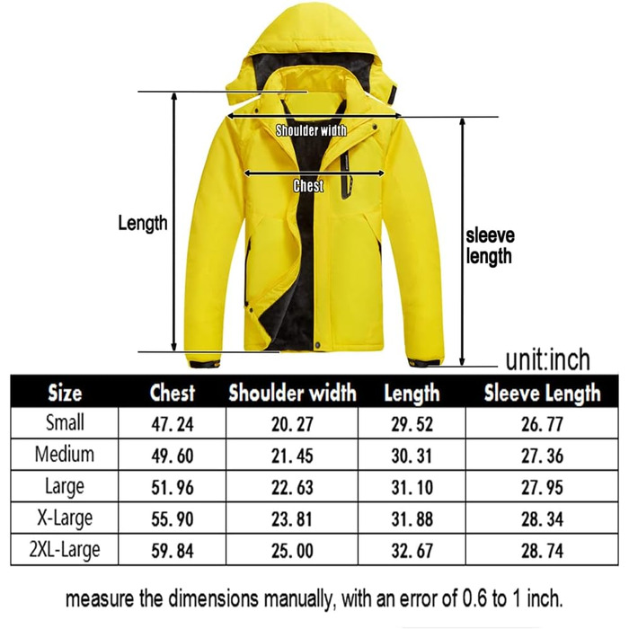 Чоловіча зимова куртка для катання на лижах з водонепроникним покриттям, вітрозахисна, з капюшоном. Підходить для сноубордингу та захисту від дощу. Колір: жовтий