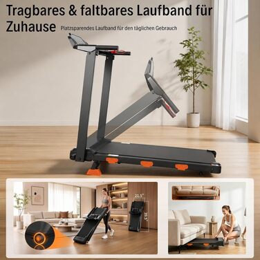 Складана бігова доріжка JEEKEE Walking Pad для дому та офісу, з нахилом 15%, двигун 3.0 к.с., максимальна вага 159 кг, чорна