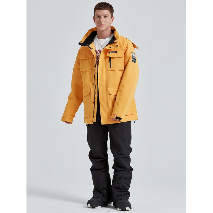 Сніговий костюм HOUZONIY для чоловіків, жовто-чорний, дихаючий, вітронепроникний, з капюшоном, для катання на лижах та сноуборді