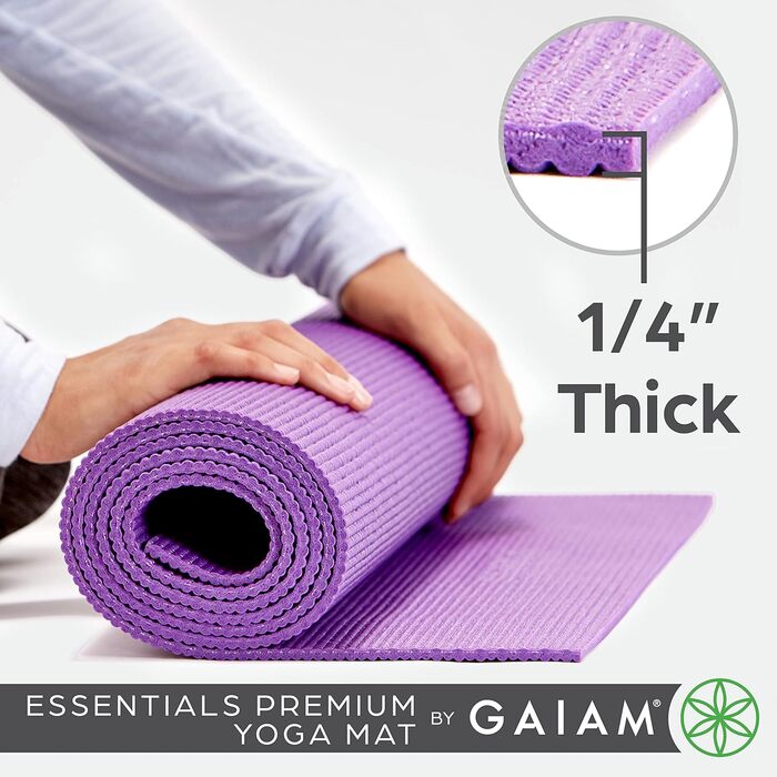 Йога-мат Gaiam Essentials з ременем, 183×61×0,6 см, високоякісний килимок для йоги