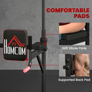 HOMCOM Турнік Power Tower з регулюванням, багатофункціональна фітнес-станція, 189-239см, сталь, чорний/червоний