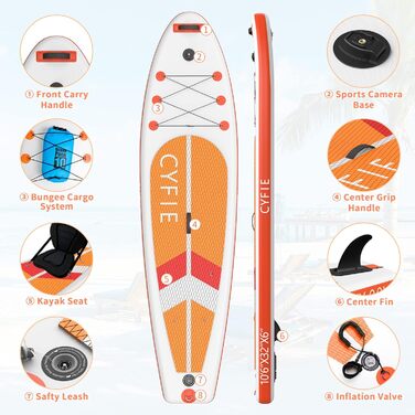 Надувна SUP-дошка CYFIE 320x81x15 см, комплект аксесуарів, сидіння для каяка, для дітей і дорослих, максимальне навантаження 150 кг