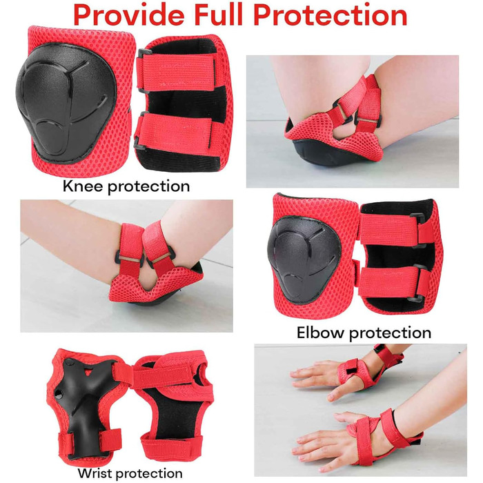 Дитячий шолом KAMUGO для ролерів та велосипеда, 2-8 років, з захистом колін, ліктів та зап'ясть (червоний)