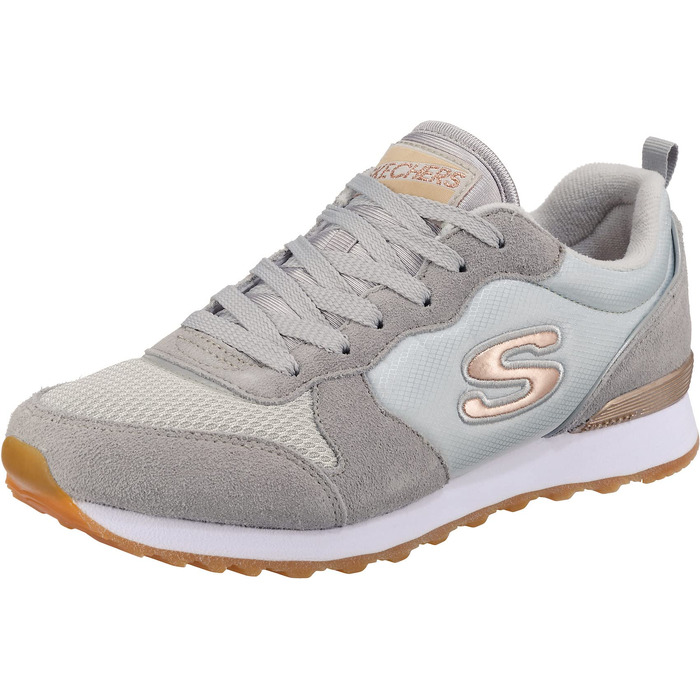 Кросівки Skechers OG 85-Goldn Gurl жіночі, світло-сірі (замша, нейлон, сітка) з рожево-золотистим декором, розмір 38 EU