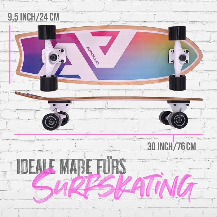 Surfskate Apollo Surfskate Pro Midi Longboard Rainbow: Дошка для серфінгу на асфальті, для дорослих та дітей від 6 років, преміум якість