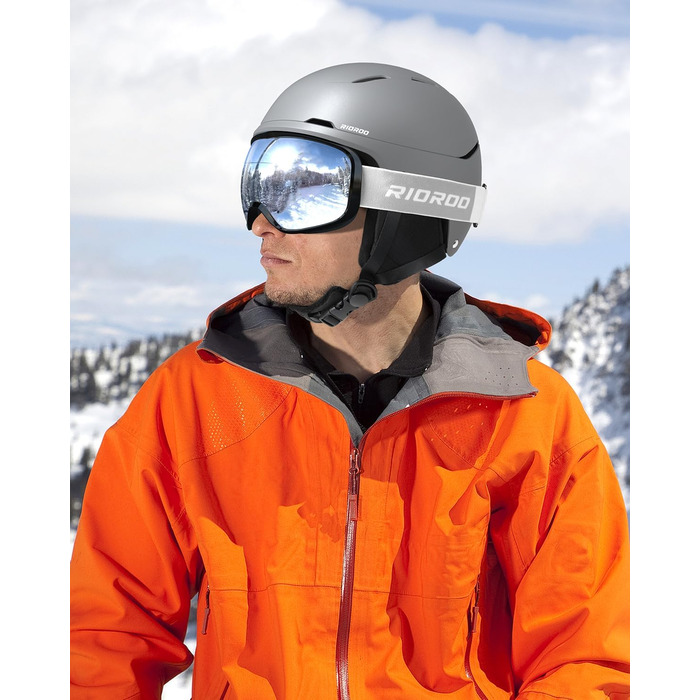 Шолом для сноуборду та лиж чоловічий/юнацький, регульований розмір, флусові навушники, вентиляційна система, сумісний зі склоначоком (Titanium metal ash, L)