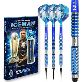 Дартс RED DRAGON Gerwyn Price Iceman Glacier, 90% вольфрам, професійний набір з насадками та хвостовиками, 18г/22г/24г/26г