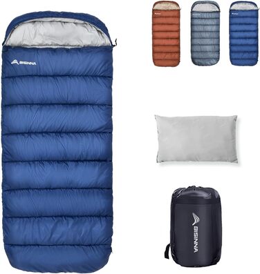 Спальний мішок BISINNA XXL для великих дорослих, 3-4 сезонний, зимовий, теплий, ковдровий, для кемпінгу, великий розмір, синій, ліва блискавка, 2.5 кг