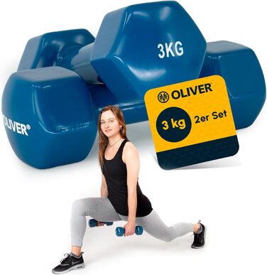 Гантелі вінілові Oliver, набір 2 шт по 3 кг, різна вага