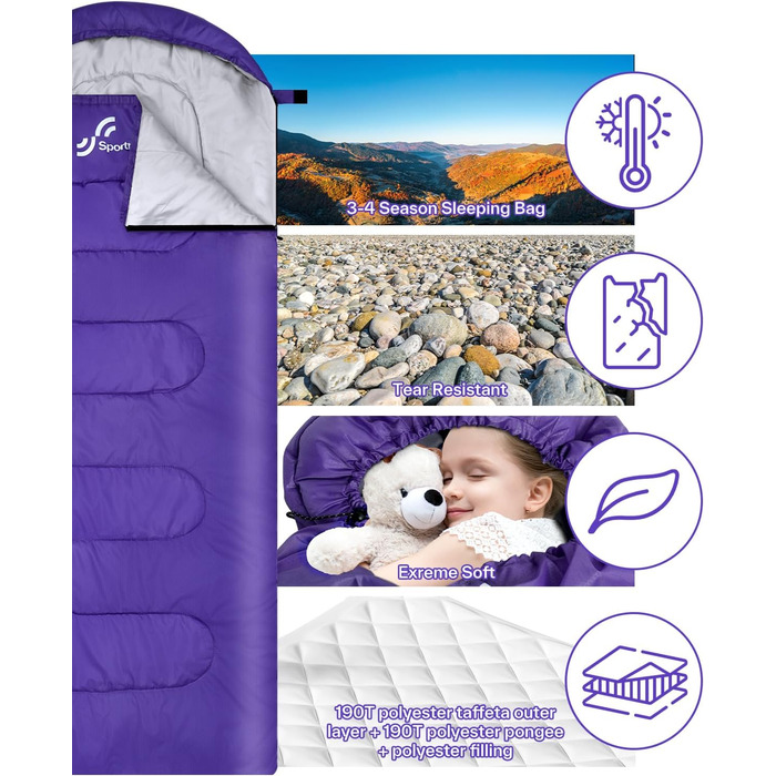 Сплячий мішок Outdoor Sportneer для дорослих та дітей - легкий спальник для кемпінгу, трекінгу та подорожей