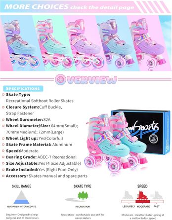 Роликові ковзани 2PM SPORTS для дітей: регульовані, рожево-блакитні, для новачків (28-31 EU)