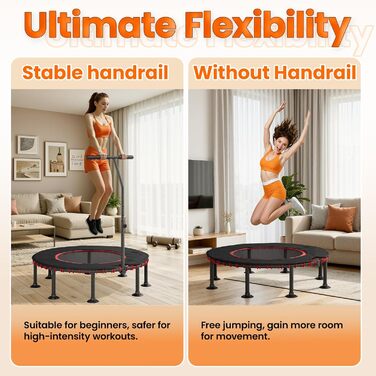 Трамплін для фітнесу LIFERUN Indoor з бортиком | До 150 кг | 3 регульовані ручки | Без монтажу | 102/122 см | Для дітей та дорослих | Гнучкі пружини | Для дому