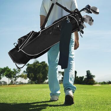 Чорна сумка для гольфу COSTWAY з підставкою, водонепроникною кришкою та 4 відділеннями, легка переносна сумка з відділенням для головок та ременем, для жінок та чоловіків