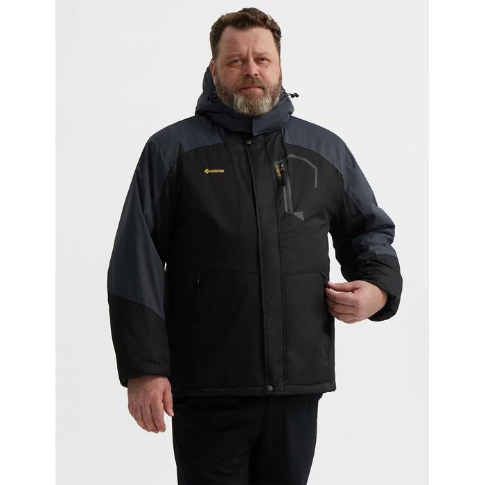 Чоловіча зимова куртка GEMYSE для катання на лижах, тепла, непродувна, водонепроникна, дихаюча, з багатьма кишенями, чорно-сіра, XXL