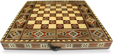 Дерев'яна настільна гра 3 в 1 Backgammon, шахи, дама 30x30 см, ручна робота, інтарсія, комплект із фігурами та фішками