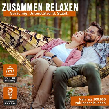 Гамак туристичний Monkey Swing ультралегкий з карабіном та стропами (до 300 кг) – 275 x 140 см, для кемпінгу, трекінгу, подорожей (Камуфляж, Зелений/Хакі)