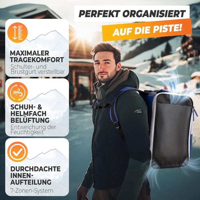 Сумка для лижних черевиків з відділенням для шолома, міцна, водонепроникна, 49L, блакитна