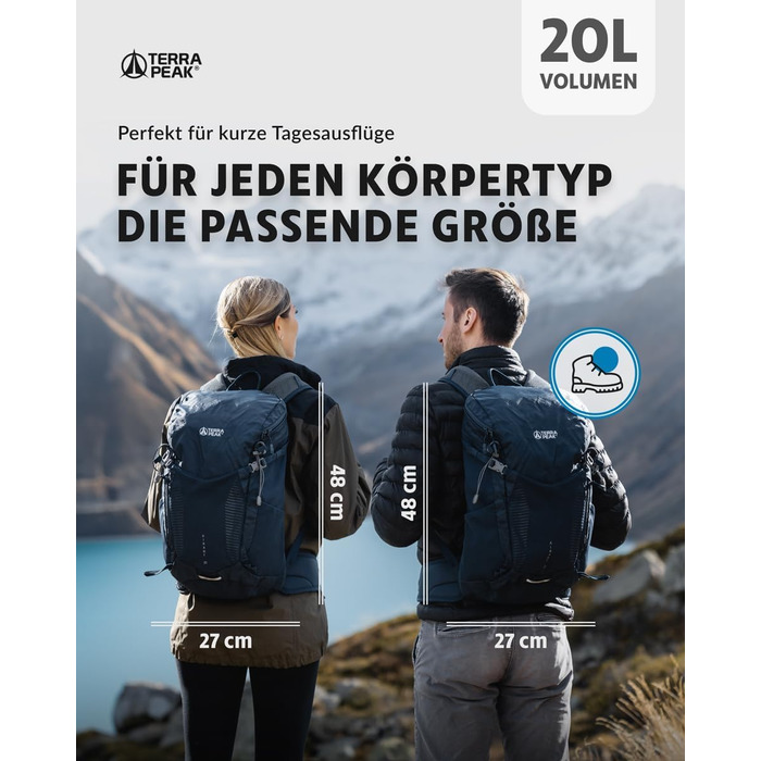 Рюкзак Terra Peak 20 л з вентильованою спинкою, питною системою та дощовиком, туристичний міський рюкзак з поясом для походів, синій