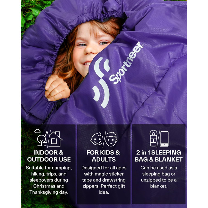 Сплячий мішок Outdoor Sportneer для дорослих та дітей - легкий спальник для кемпінгу, трекінгу та подорожей