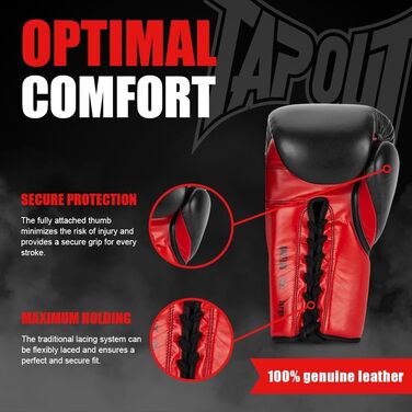 Боксерські рукавички Tapout зі шкіри, 10 унцій, чорні/червоні