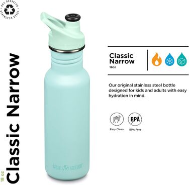 Пляшка Klean Kanteen Classic з нержавіючої сталі з кришкою Sport Cap, пастельно-бірюзова, 532 мл