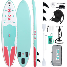 Надувна SUP-дошка FunWater для серфінгу, комплект: весло, насос, рюкзак, страхувальний шнур, водонепроникна сумка, для дорослих, рожева