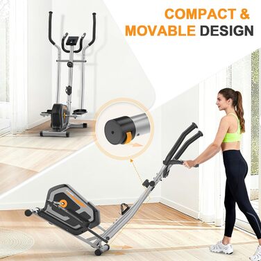 Еліптичний тренажер Crosstrainer 3-в-1 з LCD-монітором, 16 рівнів навантаження та 6 кг маховиком (Оранжевий + Срібний)