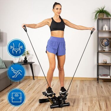 Gymtek XST500 Степпер - Міні тренажер для фітнесу та пілатесу з LCD-дисплеєм, лічильником кроків та підсвічуванням, чорний та золотий