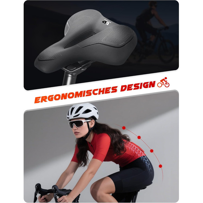 PRMHOOT Велосипедне сідло для чоловіків та жінок з Memory Foam, зручне, м'яке, ергономічне, дихаюче, амортизуюче. Підходить для електровелосипедів, MTB, шосе, міських велосипедів (Чорний)
