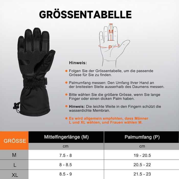 Гріючі рукавички з акумулятором 6000mAh USB, для жінок та чоловіків, 3 режими нагріву, водонепроникні, з підтримкою сенсорного екрану, чорний колір, EU