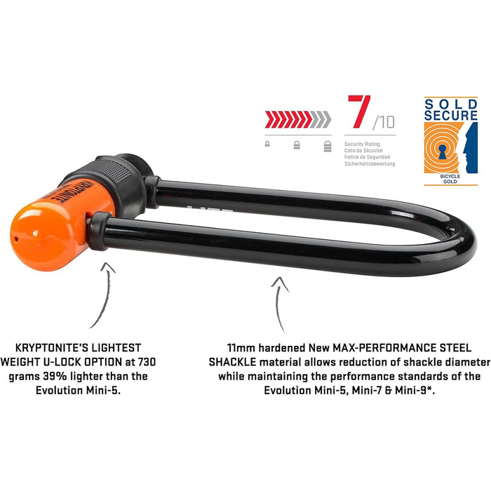 Замок велосипедний Kryptonite Evolution Mini-5, рівень захисту 7/10, з тримачем, 3 ключі