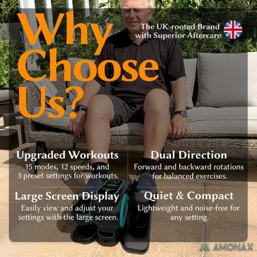 Електричний еліптичний тренажер Amonax, міні крос-тренажер для дому, сидячий велотренажер для літніх людей, кардіо тренажер під стіл, чорний Pro