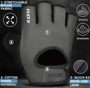 Фітнес рукавички RDX для чоловіків та жінок, рукавички для тренувань, силових вправ, з антиковзким покриттям та захистом зап'ястя, для залу, бодібілдингу, HIIT, підйому ваги (Сірий, S)