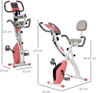 HOMCOM Велотренажер X-Bike 2-в-1, складаний, LCD-дисплей, 8-рівневий магнітний опір, сталева рама, з еспандерами, 105x48x118 см