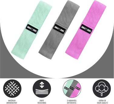 Гума для фітнесу GORILLA SPORTS® - набір 3 шт., з сумкою, 3 рівні опору та кольори, 76 см, нековзна, гумова - еспандер, фітнес-гумка, тренувальний банд, hip bands, йога, тренування ніг