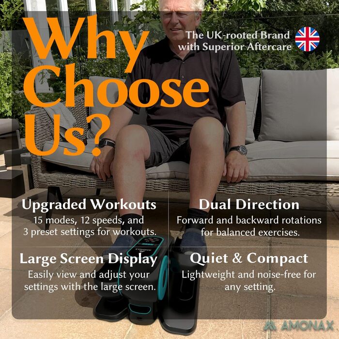 Електричний еліптичний тренажер Amonax, міні крос-тренажер для дому, сидячий велотренажер для літніх людей, кардіо тренажер під стіл, чорний Pro